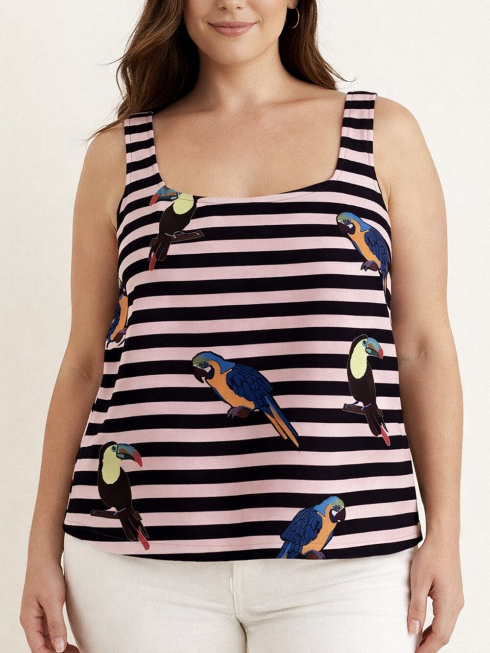 ELOQUII Elements Parrot / Toucan Striped Tank Top Size 14 Sleeveless NWT